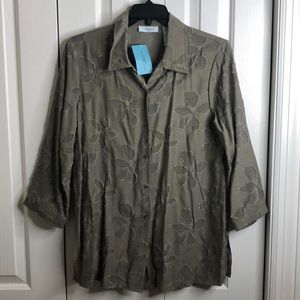 JH collection size L green button down blouse